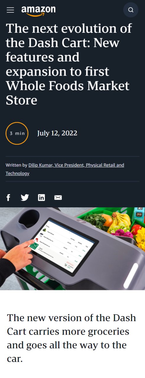 亚马逊旗下部分全食超市开始使用智能购物车 | 易邦跨境